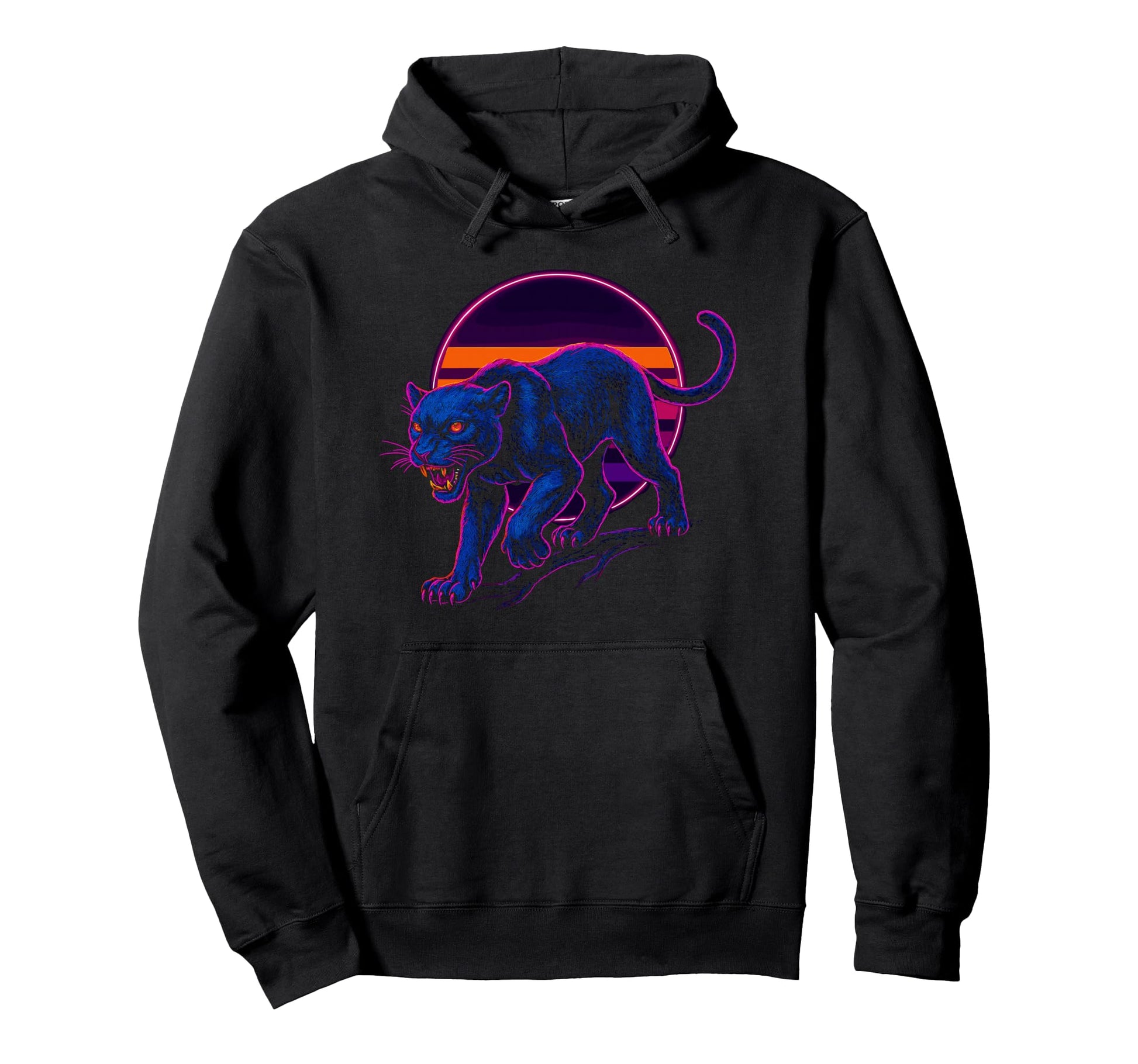 Black Panther Vaporwave Jungle Animal Glow Hoodie - Novelty Apparel Unisex - T-Shirt, Sweatshirt, Hoodie