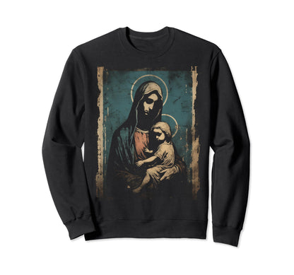 Mary Jesus Distressed 90S Goth Sweatshirt - Streetwear Style Men Women - T-Shirt, Sweatshirt, Hoodie