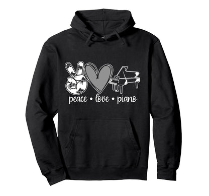 Piano Teacher Pianist Heart Peace Hoodie - Casual Everyday Wear Unisex - T-Shirt, Sweatshirt, Hoodie