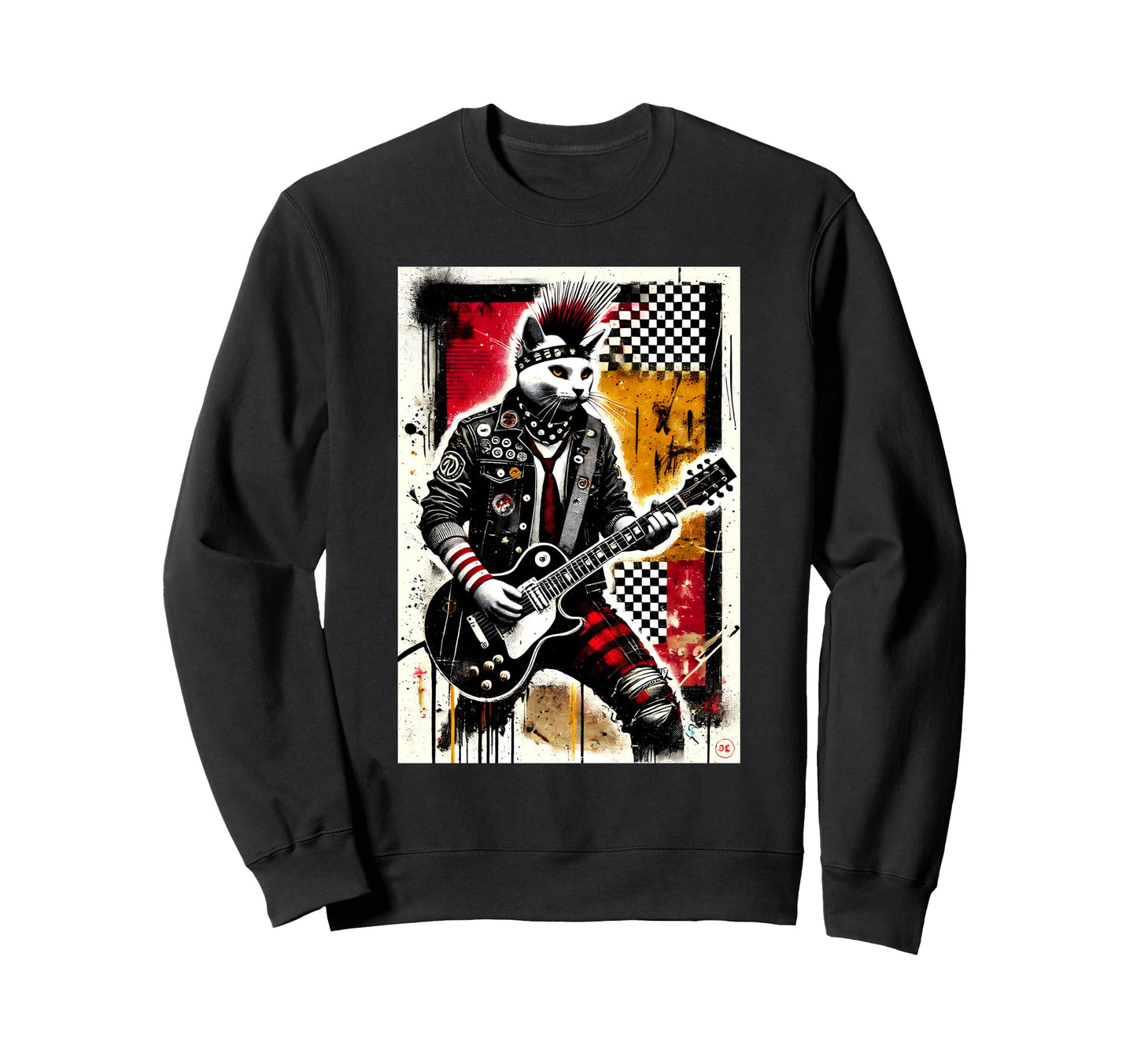 Distressed Cat Playing Guitar Sweatshirt - Streetwear Style for Adults - T-Shirt, Sweatshirt, Hoodie
