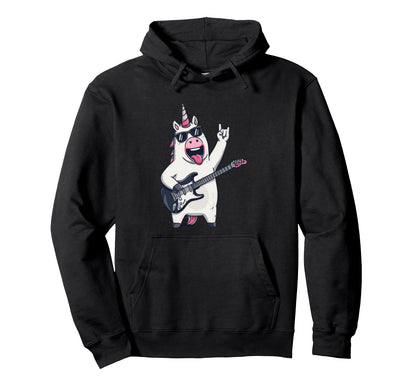 Funny Unicorn Rock Music Guitar Player Hoodie - Novelty Apparel Men Women - T-Shirt, Sweatshirt, Hoodie