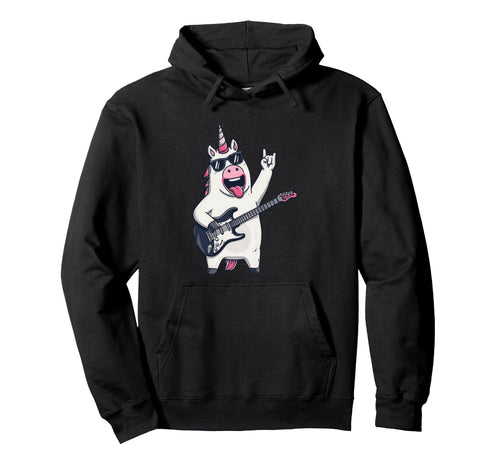 Funny Unicorn Rock Music Guitar Player Hoodie - Novelty Apparel Men Women - T-Shirt, Sweatshirt, Hoodie
