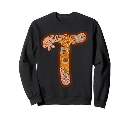 Letter T Initial Floral Monogram Sweatshirt - Minimalist Print for Adults - T-Shirt, Sweatshirt, Hoodie