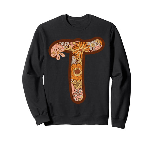 Letter T Initial Floral Monogram Sweatshirt - Minimalist Print for Adults - T-Shirt, Sweatshirt, Hoodie