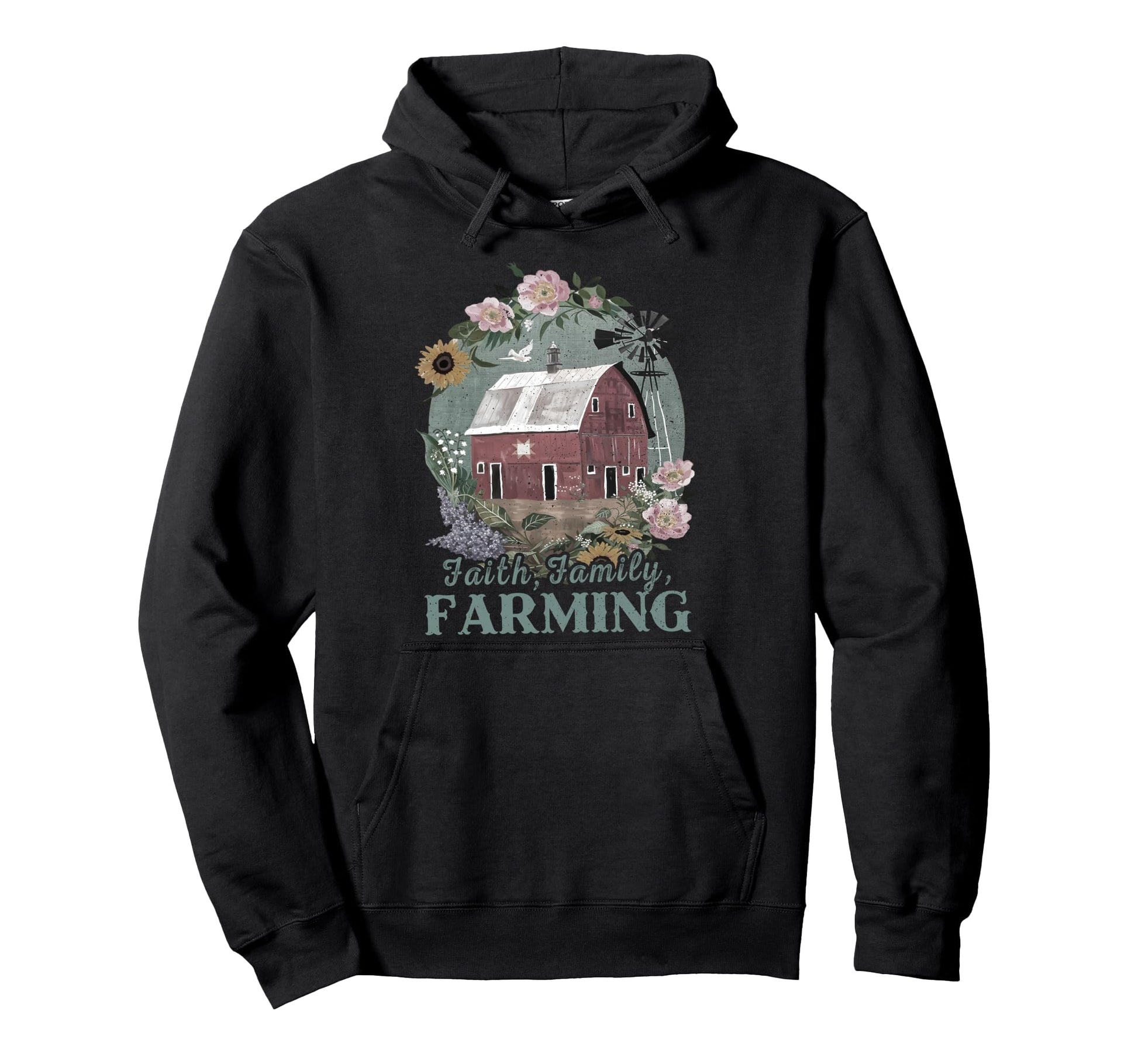Faith Family Farming Boho Floral Hoodie - Aesthetic Graphic for Adults - T-Shirt, Sweatshirt, Hoodie