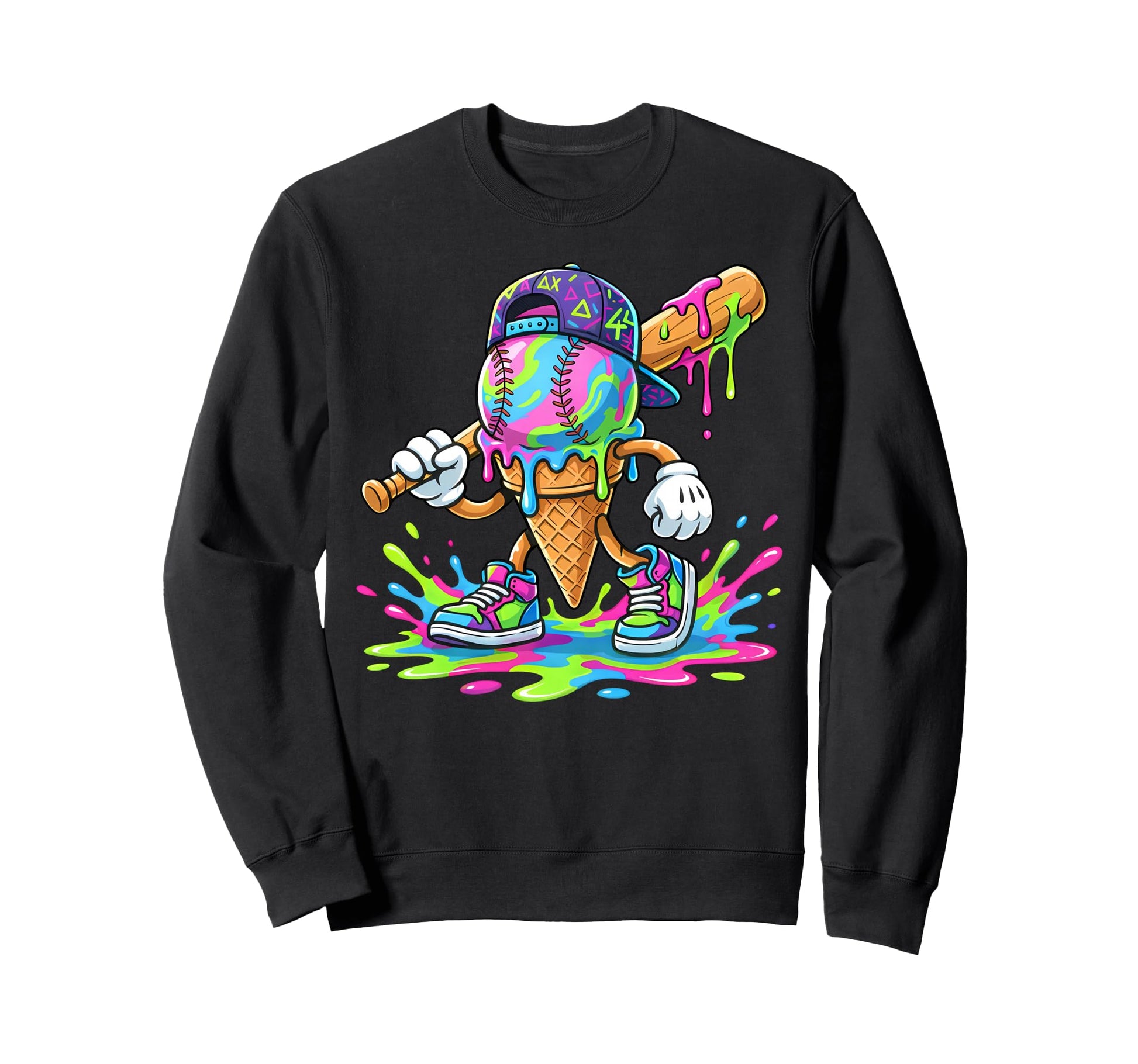 Baseball Drip Ice Cream Drip Sweatshirt - Novelty Apparel for Adults - T-Shirt, Sweatshirt, Hoodie