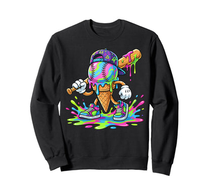 Baseball Drip Ice Cream Drip Sweatshirt - Novelty Apparel for Adults - T-Shirt, Sweatshirt, Hoodie