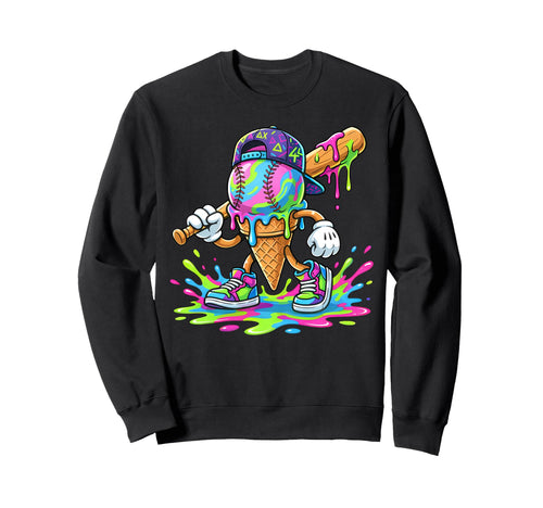 Baseball Drip Ice Cream Drip Sweatshirt - Novelty Apparel for Adults - T-Shirt, Sweatshirt, Hoodie