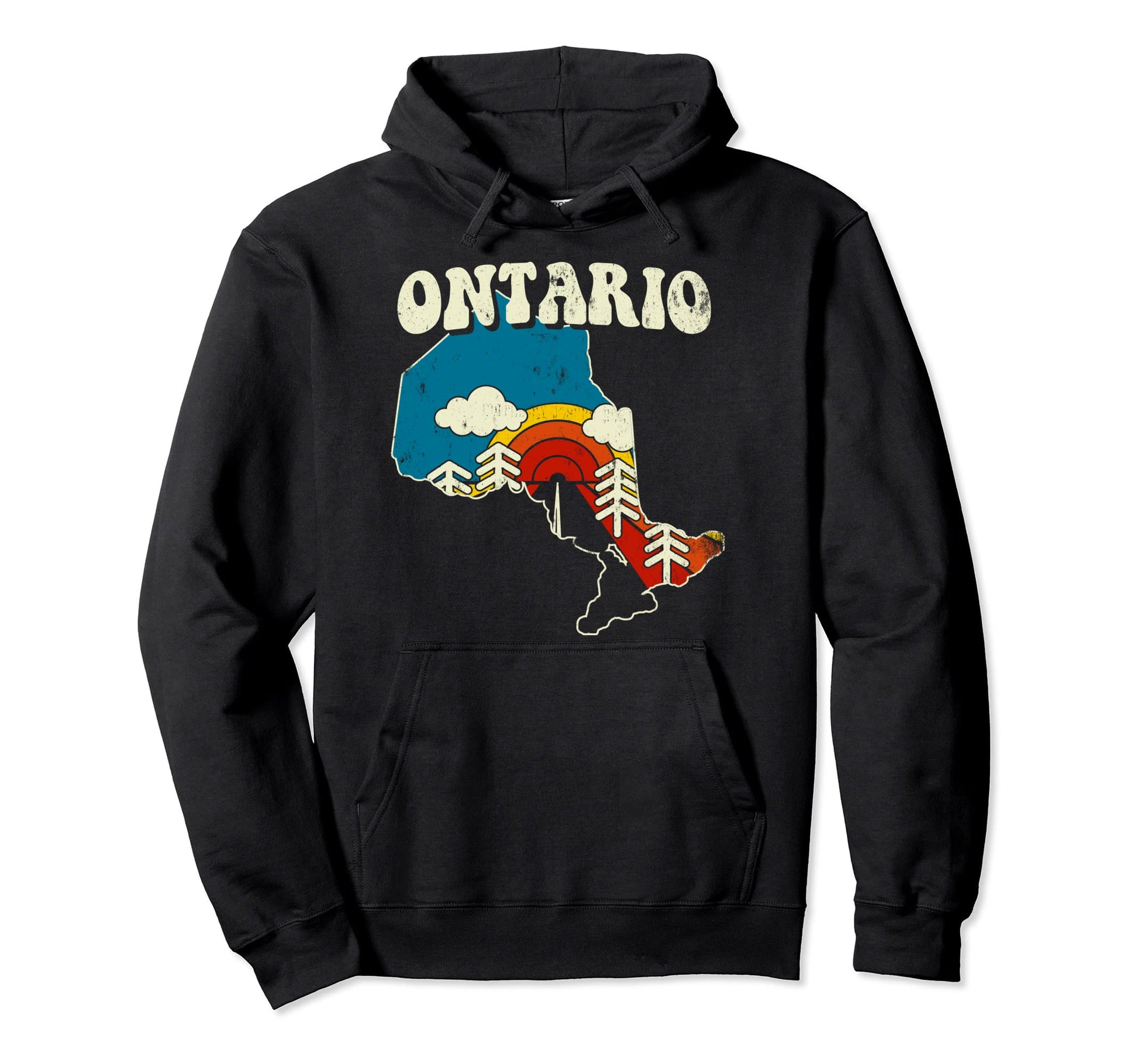 Ontario Province Rainbow Canada 70S Map Hoodie - Trendy Graphic for Adults - T-Shirt, Sweatshirt, Hoodie