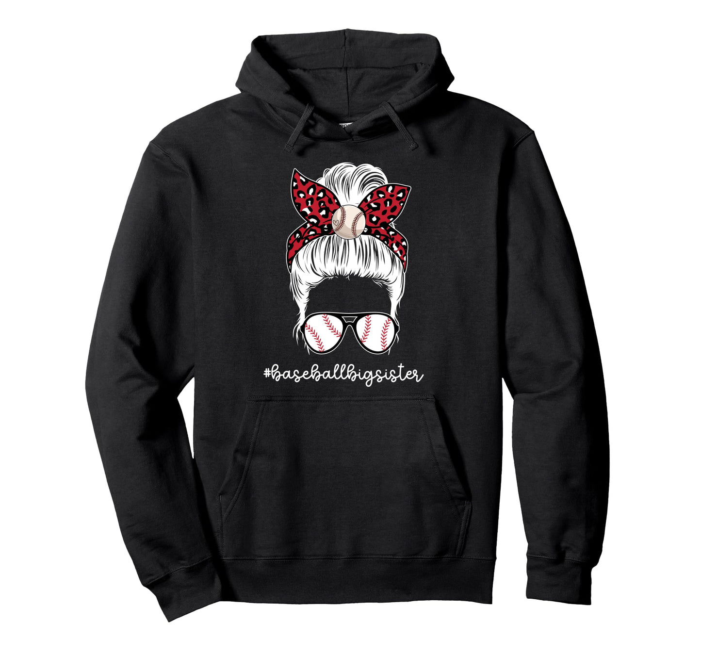 Baseball Big Sister Messy Bun Baseball Hoodie - Trendy Graphic for Adults - T-Shirt, Sweatshirt, Hoodie