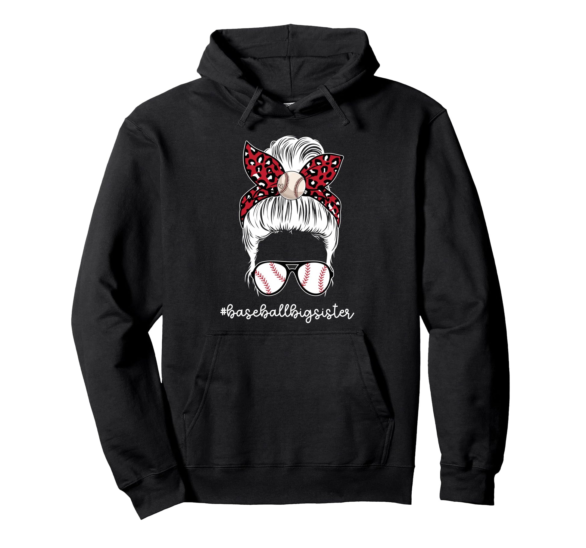 Baseball Big Sister Messy Bun Baseball Hoodie - Trendy Graphic for Adults - T-Shirt, Sweatshirt, Hoodie