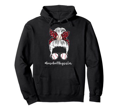Baseball Big Sister Messy Bun Baseball Hoodie - Trendy Graphic for Adults - T-Shirt, Sweatshirt, Hoodie