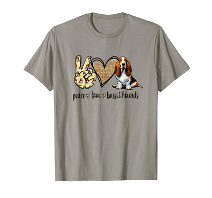 Womens Peace Love Basset Hound Mom Lover T-Shirt - Trendy Graphic Unisex - T-Shirt, Sweatshirt, Hoodie