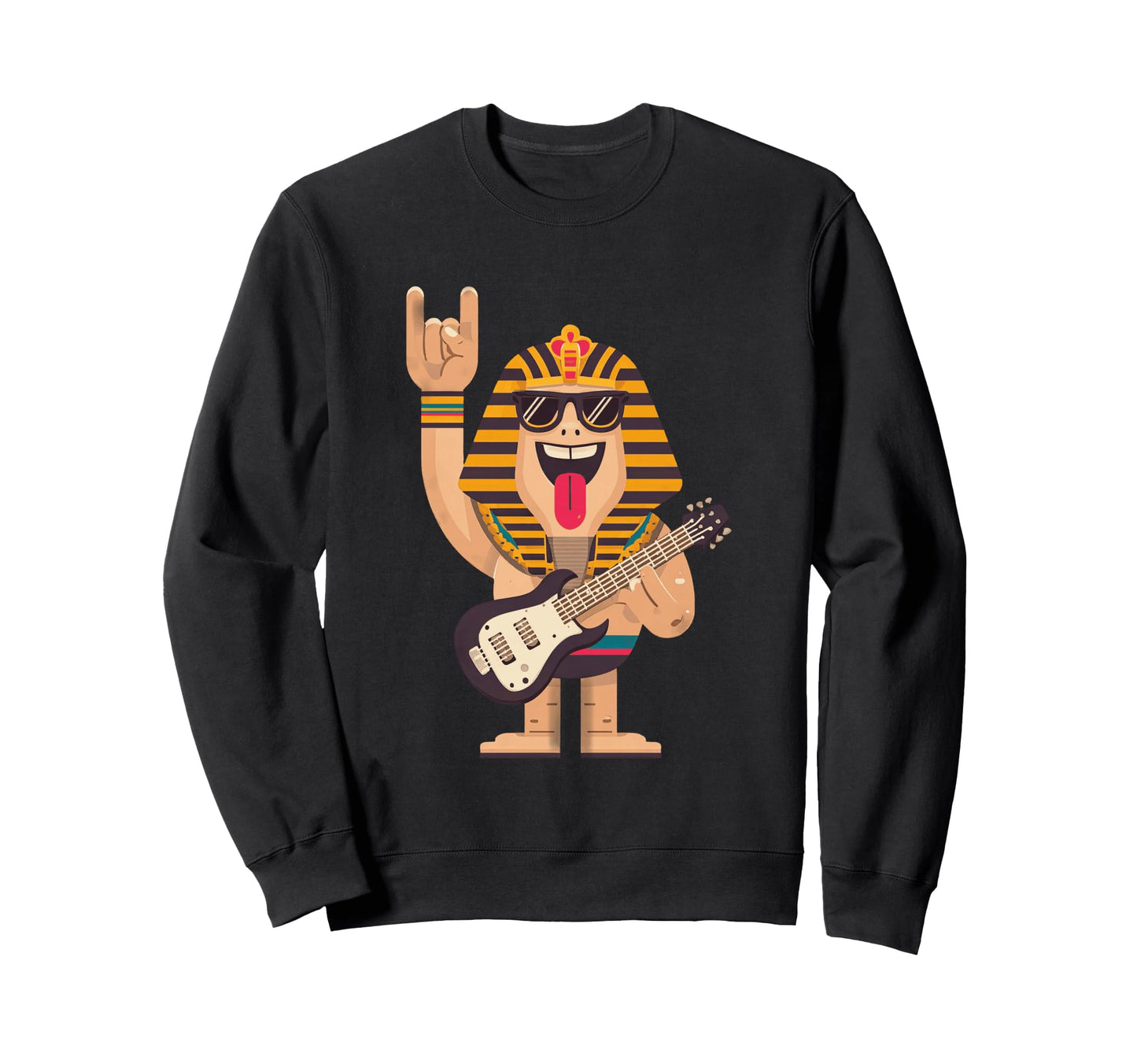 Funny Cartoon Pharaoh Rock Music Sweatshirt - Streetwear Style Men Women - T-Shirt, Sweatshirt, Hoodie