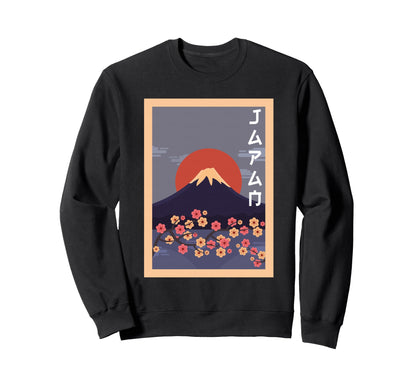Japanese Art Red Sunset Mountain And Sweatshirt - Unique Graphic Unisex - T-Shirt, Sweatshirt, Hoodie