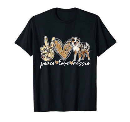 Australian Shepherd Peace Love Aussie T-Shirt - Custom Art Print Men Women - T-Shirt, Sweatshirt, Hoodie