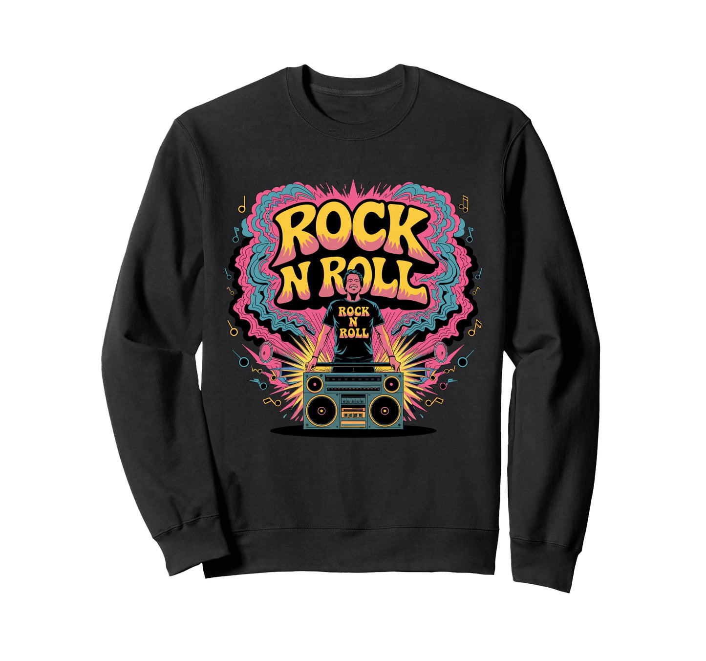 Rock N Roll Boombox Vibes Sweatshirt - Casual Everyday Wear for Adults - T-Shirt, Sweatshirt, Hoodie