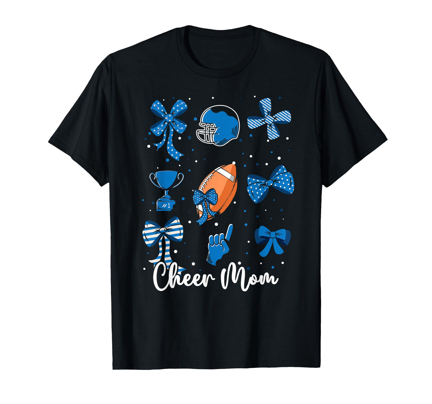 Football Blue Coquette Bow Cheer Mom T-Shirt - Novelty Apparel Men Women - T-Shirt, Sweatshirt, Hoodie