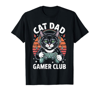 Funny Cat Dad Gamer Club Him Video Game T-Shirt - Minimalist Print Unisex - T-Shirt, Sweatshirt, Hoodie