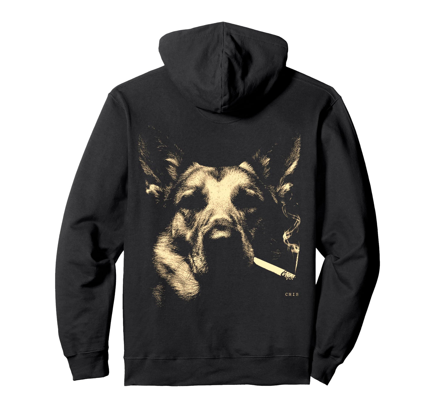 German Shepherd Smoking Cigarette Hoodie - Unique Graphic for Adults - T-Shirt, Sweatshirt, Hoodie