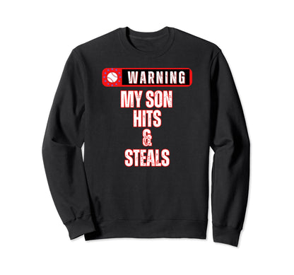 Baseball Warning My Son Hits And Sweatshirt - Minimalist Print for Adults - T-Shirt, Sweatshirt, Hoodie