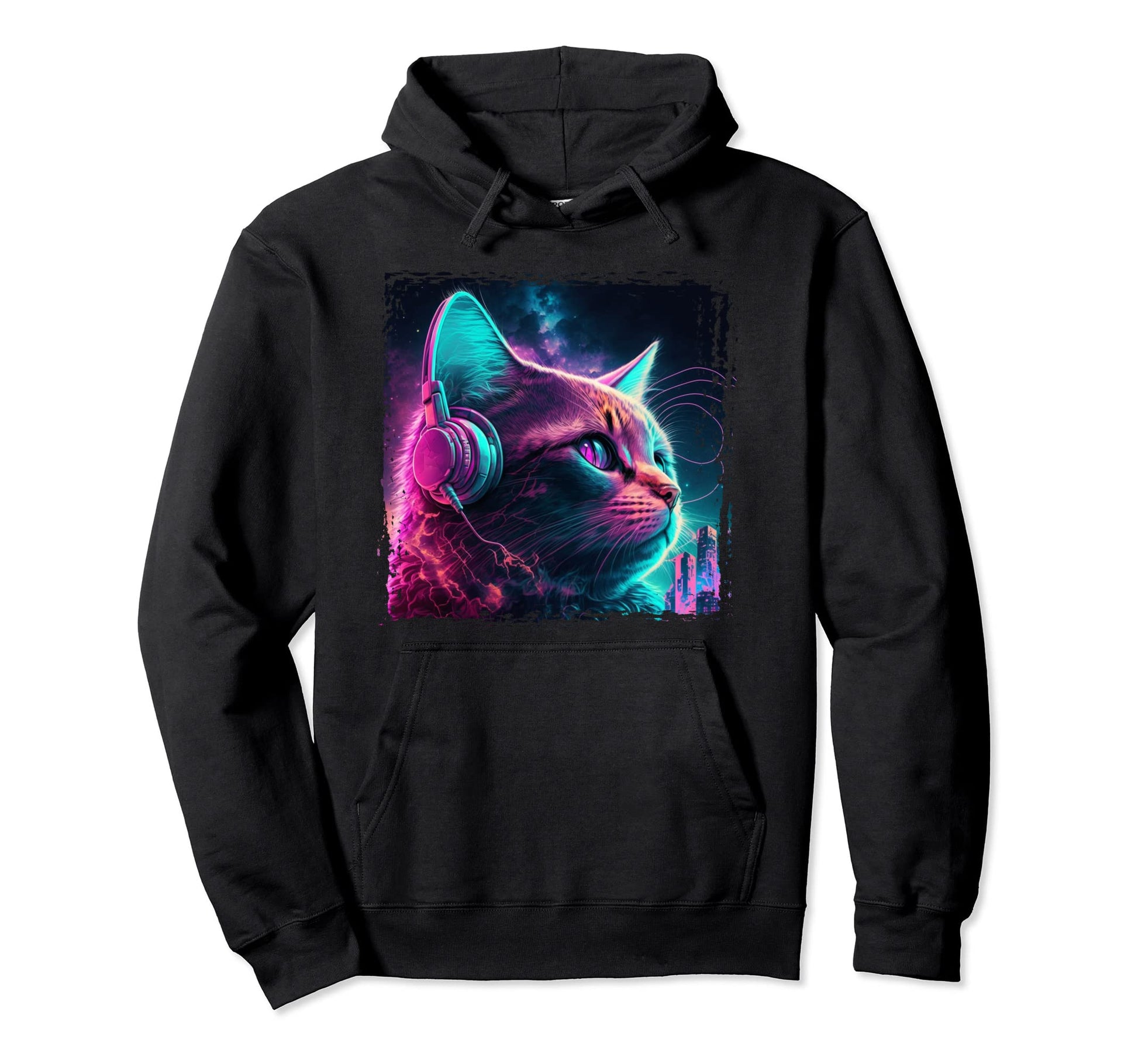 Japanese Aesthetic Synthwave Cat Hoodie - Unique Graphic Men Women - T-Shirt, Sweatshirt, Hoodie