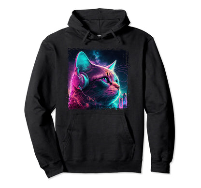 Japanese Aesthetic Synthwave Cat Hoodie - Unique Graphic Men Women - T-Shirt, Sweatshirt, Hoodie