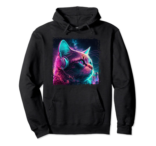 Japanese Aesthetic Synthwave Cat Hoodie - Unique Graphic Men Women - T-Shirt, Sweatshirt, Hoodie