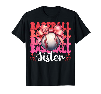 Baseball Sister Baseball Coquette Bow T-Shirt - Minimalist Print for Adults - T-Shirt, Sweatshirt, Hoodie