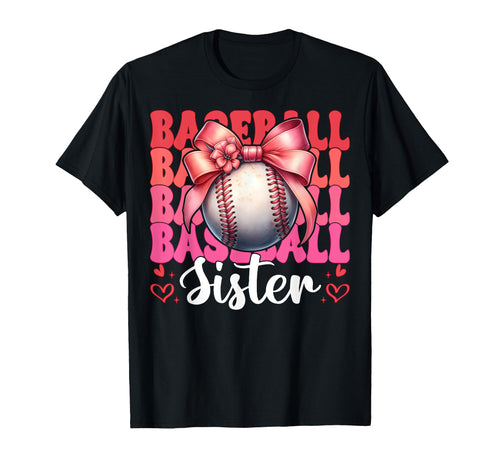 Baseball Sister Baseball Coquette Bow T-Shirt - Minimalist Print for Adults - T-Shirt, Sweatshirt, Hoodie