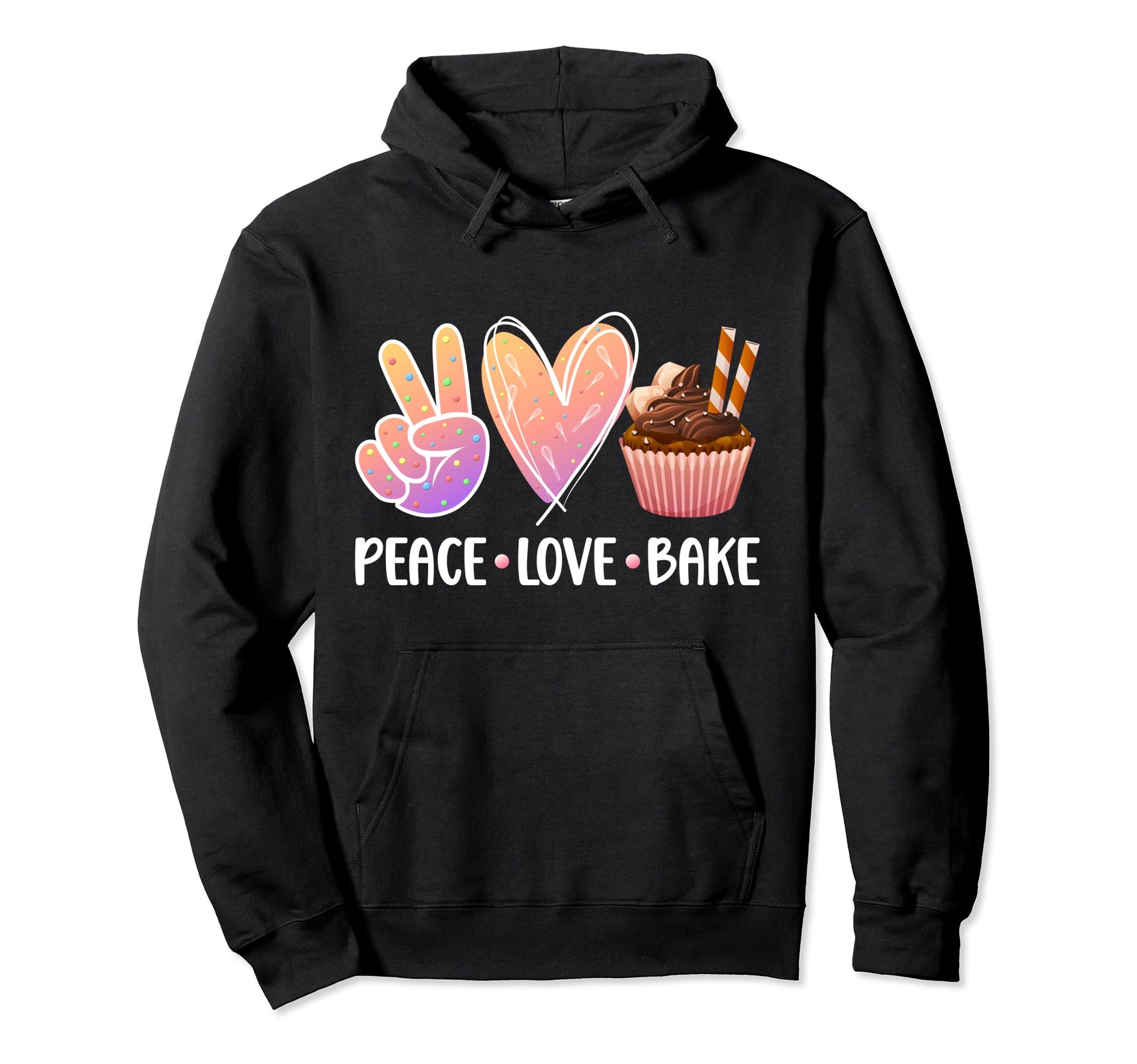 Peace Love Bake Baker Baking Lover Hoodie - Fun Novelty Design for Adults - T-Shirt, Sweatshirt, Hoodie