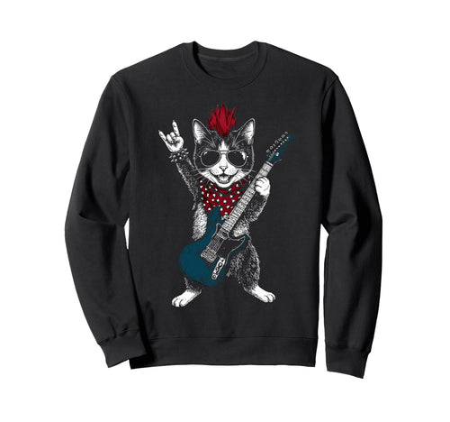 Funny Cat Playing Guitar Usa Sweatshirt - Streetwear Style Unisex - T-Shirt, Sweatshirt, Hoodie
