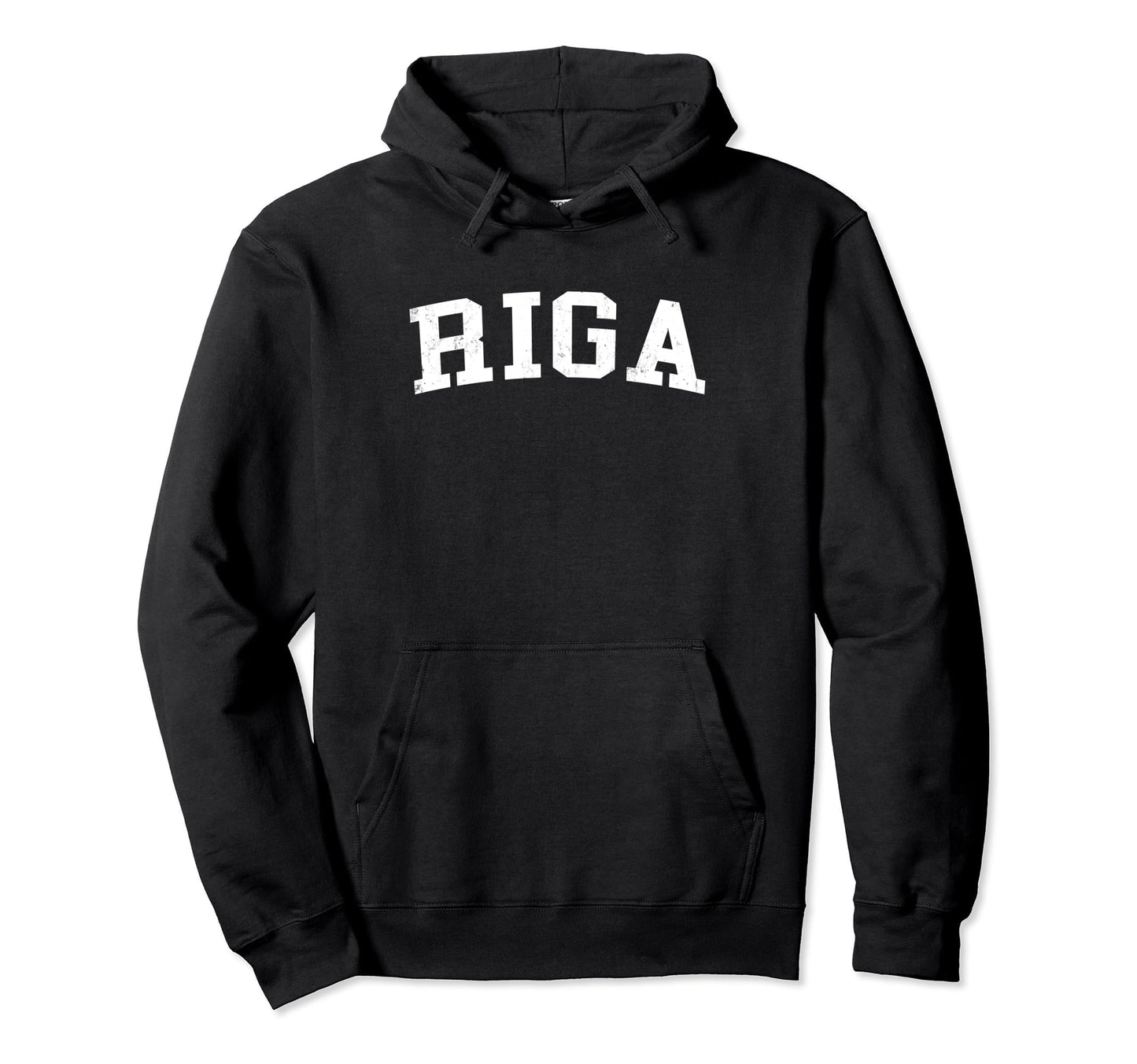 Riga Latvia Distressed White Varsity Hoodie - Aesthetic Graphic Men Women - T-Shirt, Sweatshirt, Hoodie