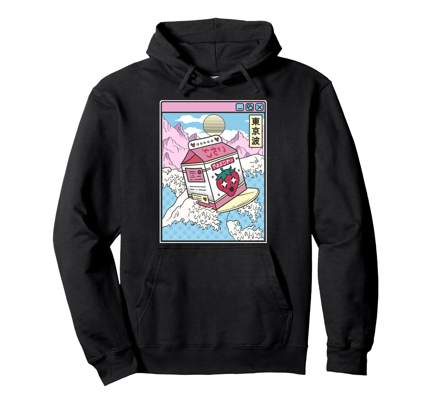 Surfing Strawberry Milk Carton Japan Hoodie - Fun Novelty Design Unisex - T-Shirt, Sweatshirt, Hoodie