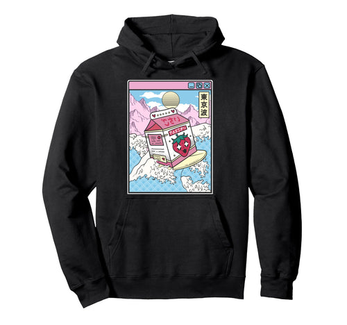 Surfing Strawberry Milk Carton Japan Hoodie - Fun Novelty Design Unisex - T-Shirt, Sweatshirt, Hoodie