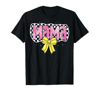 Softball Mom Bow Softball Checkered T-Shirt - Graphic Print for Adults - T-Shirt, Sweatshirt, Hoodie