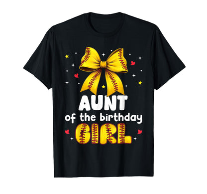 Aunt Birthday Baseball Softball Bow Family T-Shirt - Graphic Print Unisex - T-Shirt, Sweatshirt, Hoodie