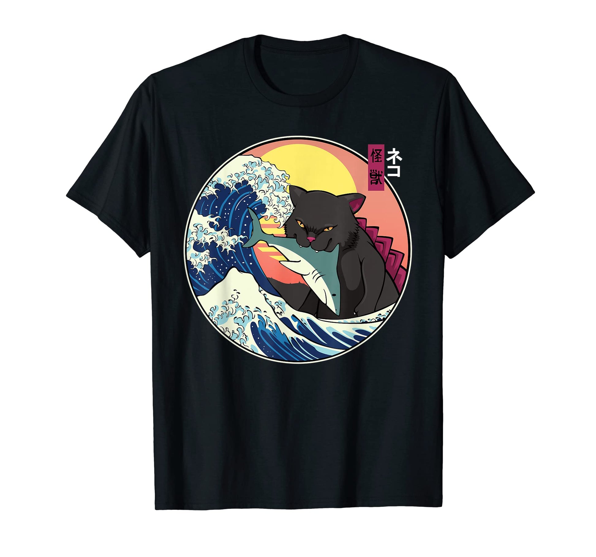 Great Wave Anime Cat Shark Japanese T-Shirt - Streetwear Style for Adults - T-Shirt, Sweatshirt, Hoodie