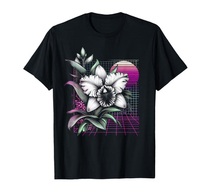 Cattleya Orchid Vaporwave Aesthetic 80S T-Shirt - Minimalist Print Unisex - T-Shirt, Sweatshirt, Hoodie