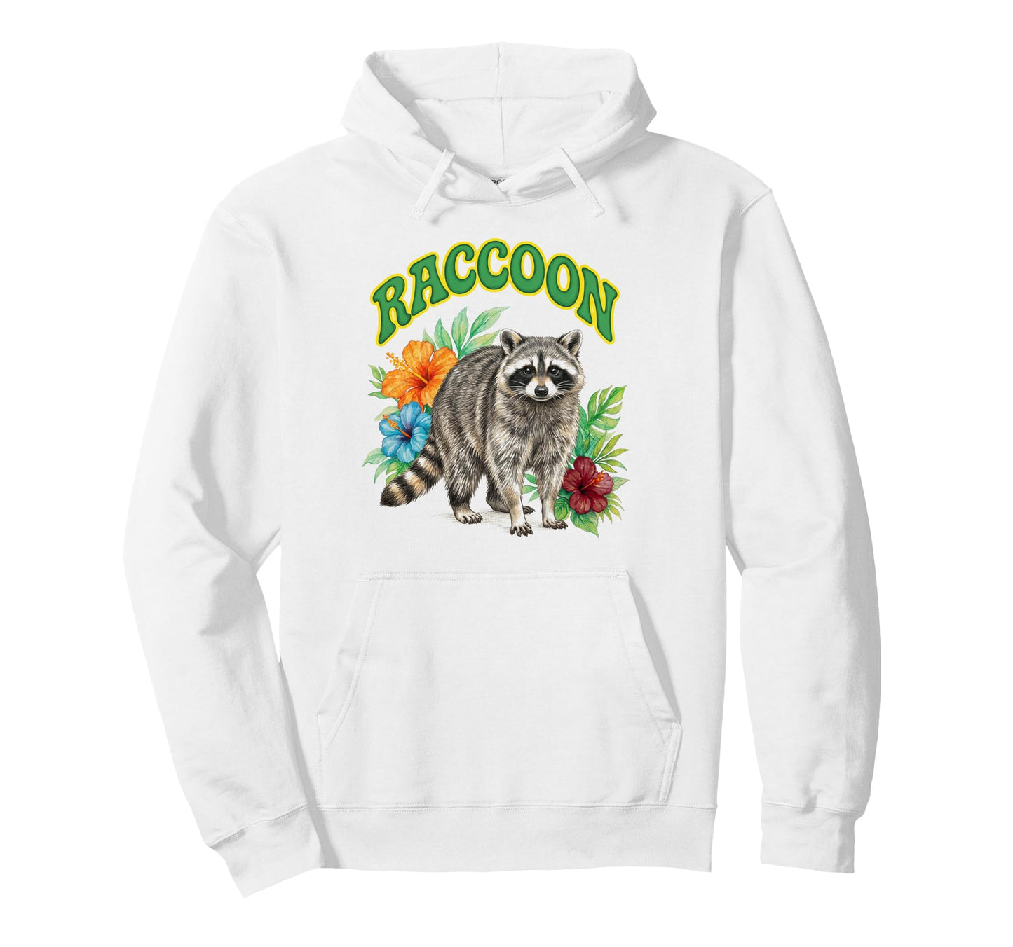 Raccoon Groovy Floral Raccoon Hoodie - Casual Everyday Wear for Adults - T-Shirt, Sweatshirt, Hoodie