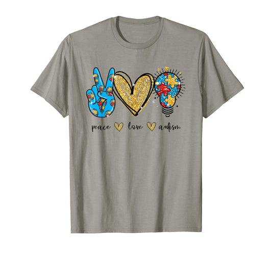 Peace Love Autism Puzzle Ribbon T-Shirt - Fun Novelty Design for Adults - T-Shirt, Sweatshirt, Hoodie