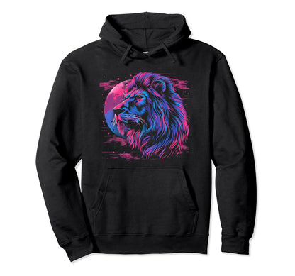Lion Vaporwave Aesthetic Synthwave 80S Hoodie - Trendy Graphic Men Women - T-Shirt, Sweatshirt, Hoodie