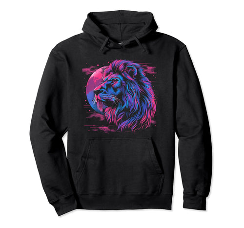 Lion Vaporwave Aesthetic Synthwave 80S Hoodie - Trendy Graphic Men Women - T-Shirt, Sweatshirt, Hoodie