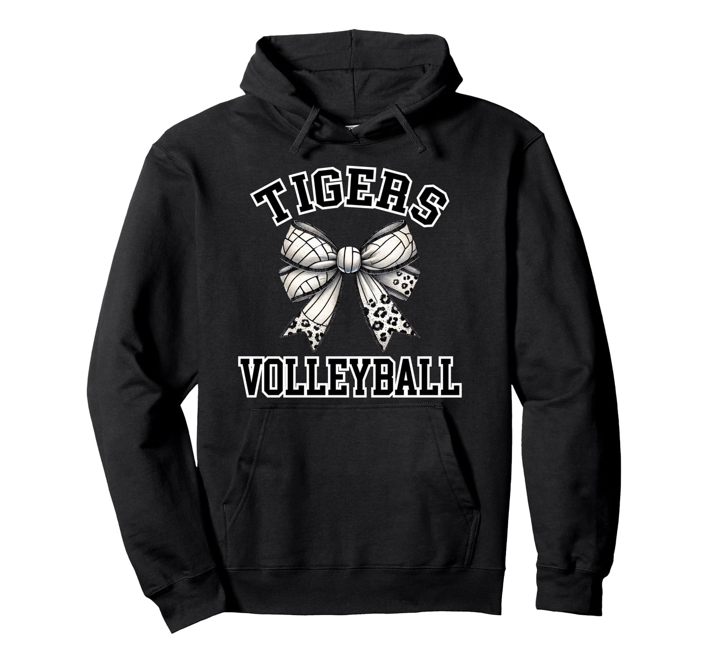 Tigers Volleyball Coquette Bow Game Day Hoodie - Graphic Print for Adults - T-Shirt, Sweatshirt, Hoodie