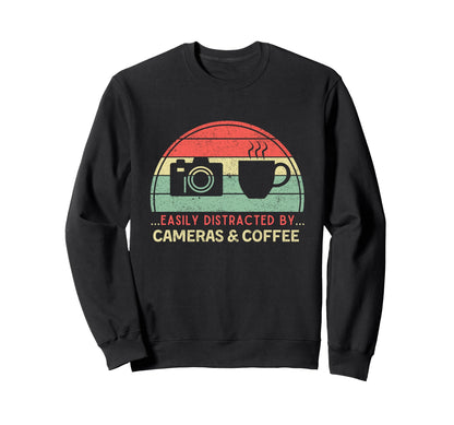 Easily Distracted Cameras Coffee Sweatshirt - Custom Art Print Unisex - T-Shirt, Sweatshirt, Hoodie