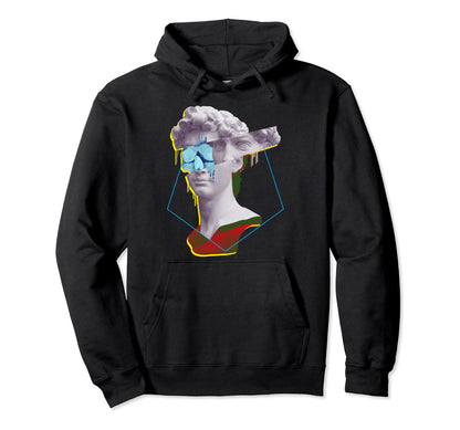 Vaporwave Statue David Bust Skull Glitch Hoodie - Unique Graphic Men Women - T-Shirt, Sweatshirt, Hoodie