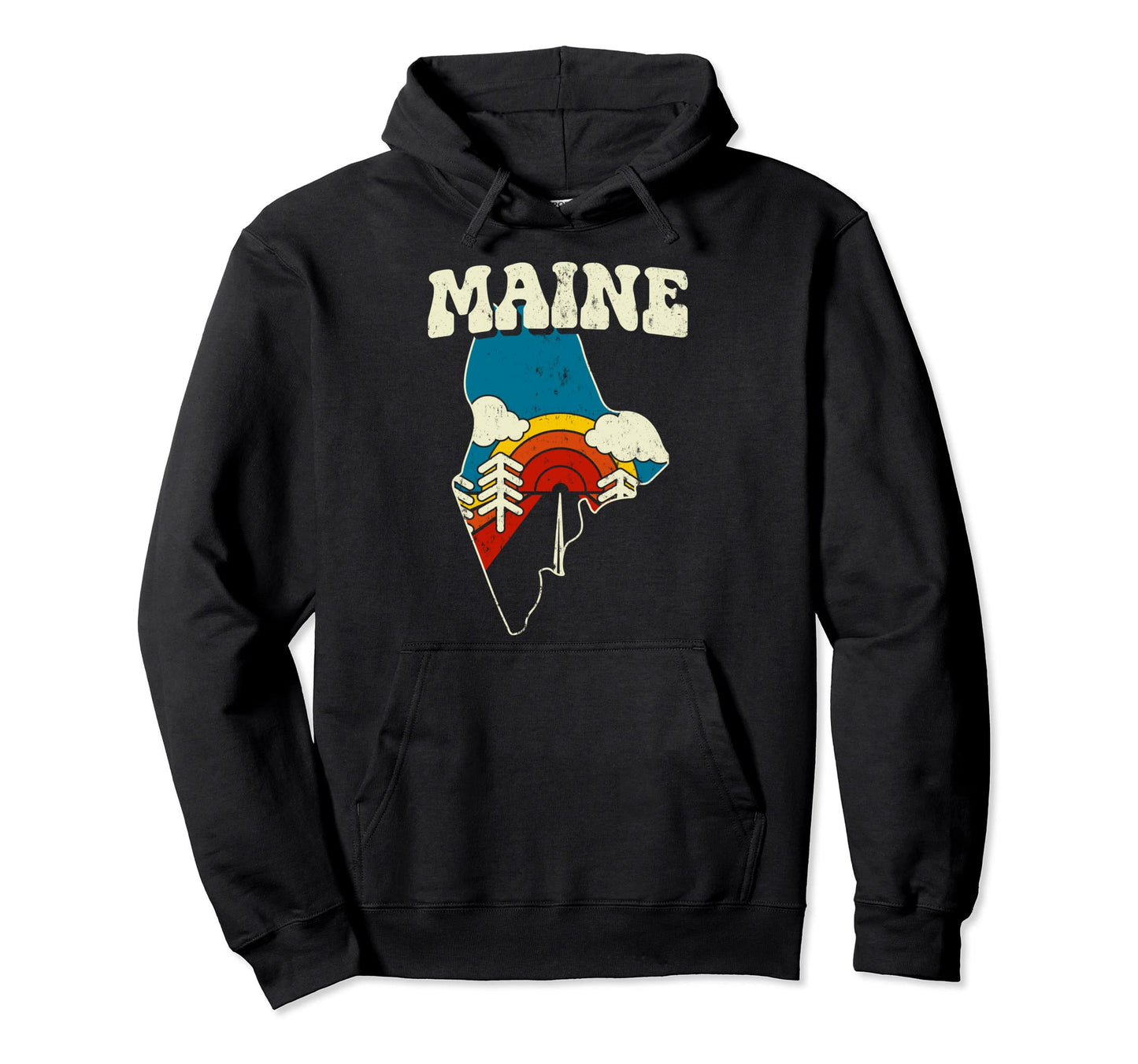 Maine State Rainbow Hippie 70S Map Hoodie - Trendy Graphic for Adults - T-Shirt, Sweatshirt, Hoodie