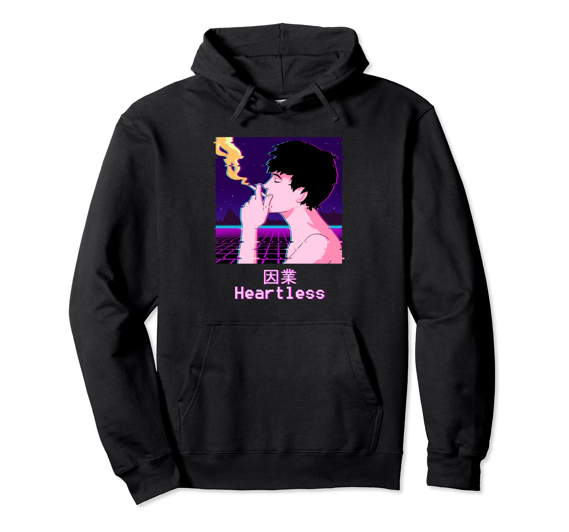 Sad Smoking Japanese Glitch Aesthetic Hoodie - Trendy Graphic for Adults - T-Shirt, Sweatshirt, Hoodie