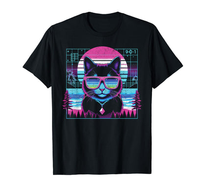 Cat Sunglasses Vaporwave Aesthetic T-Shirt - Novelty Apparel for Adults - T-Shirt, Sweatshirt, Hoodie