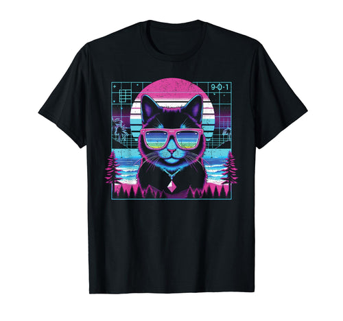Cat Sunglasses Vaporwave Aesthetic T-Shirt - Novelty Apparel for Adults - T-Shirt, Sweatshirt, Hoodie
